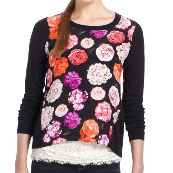 Anthropologie Tops - SOLD-Anthropologie Silk Floral Print Raglan Long Sleeve Pullover Sweater Top